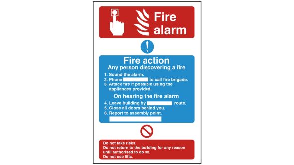 Fire alarm/fire action. 300x200mm P/L