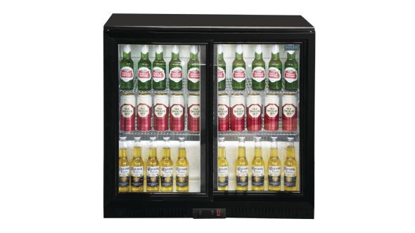 Polar GL003 - Bar / Bottle Cooler - Double Sliding Doors, Black, LED