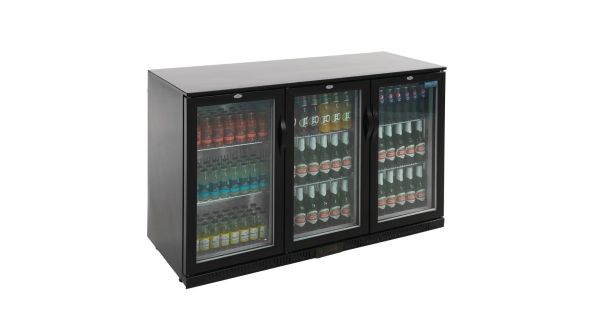 Polar GL004 Back Bar Cooler with Hinged Doors in Black 330Ltr