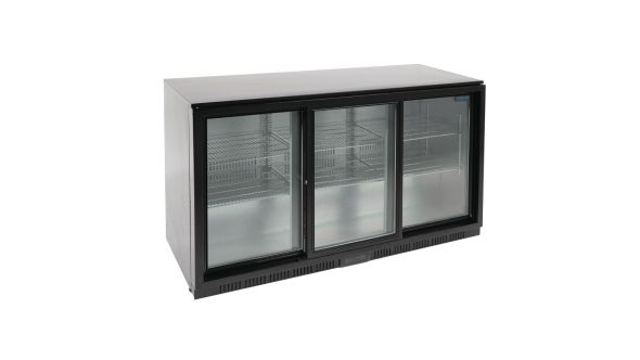 Polar GL013 Back Bar Cooler with Sliding Doors in Black 320Ltr