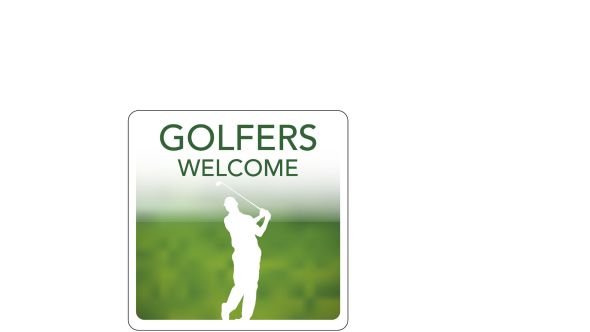 Golfers Welcome Hospitality Window Sticker. 150x150mm