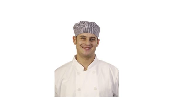 Chef's Skull Cap Blue & White Small Check