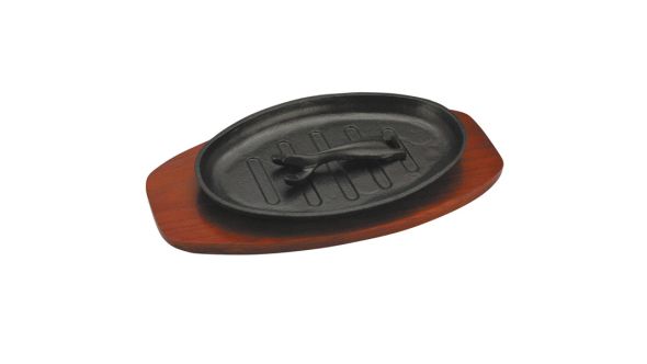 Cast Iron Sizzle Platter 28 x 18cm Oval (Wood Inc) - Induction Compatible