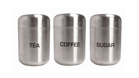 Brushed Stainless Steel Tea, Coffee & Sugar Dome Canisters