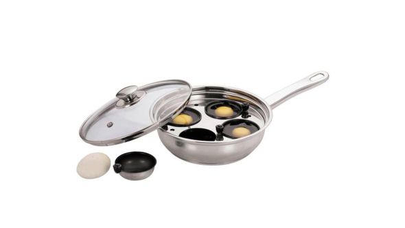 Stainless Steel Egg Poacher Pan With Glass Lid - 22cm