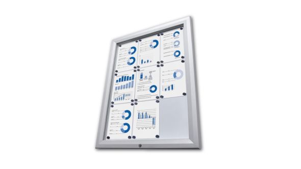 8 x A4 Silver Magnetic Dry Wipe Premium Lockable Notice Board.