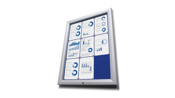 12 x A4 Silver Premium Lockable Notice Board with blue felt