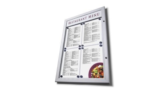 A2P Non-Illum Premium Outdoor Menu Case with printer header.