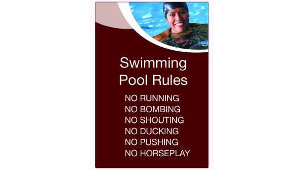 6 Swimming Pool Rules Spa & Fitness Notice. 400x275mm E/R 