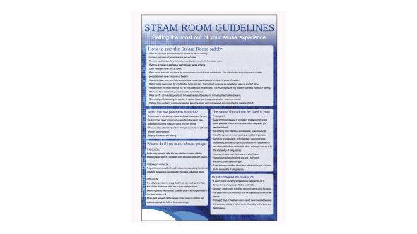 Steam room guidelines Spa & Fitness Notice. 400x275mm E/R