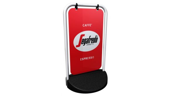 Swinger 2 Panel Pavement Display Sign with Graphics. 430x750mm. (White or Black)