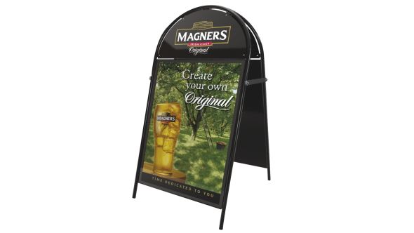 A2 Poster Pavement Display with semi - circular header. (white or black)