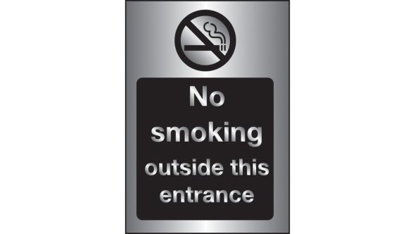 Silver No smoking Outside this Entrance Sign - 200x150mm - 3mm Brushed Silver Dibond