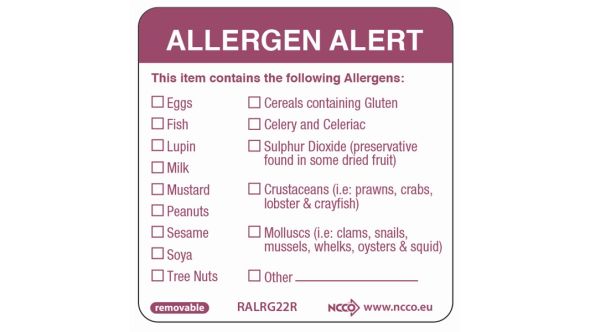 50X50mm Removable Allergen Label (500) - Genware