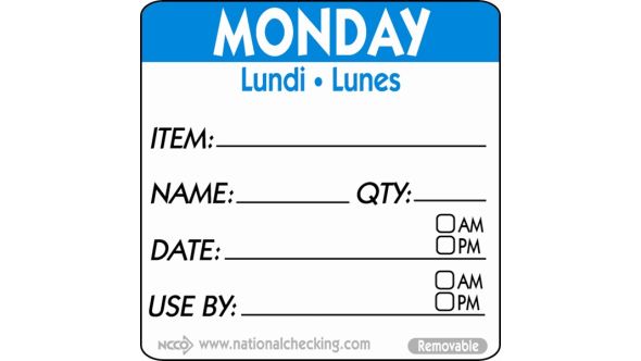 50mm Monday Removable Day Label(500) - Genware