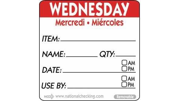 50mm Wednesday Removable Day Label (500) - Genware