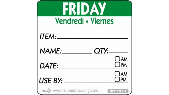 50mm Friday Removable Day Label (500) - Genware