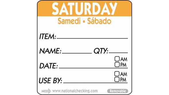 50mm Saturday Removable Day Label (500) - Genware