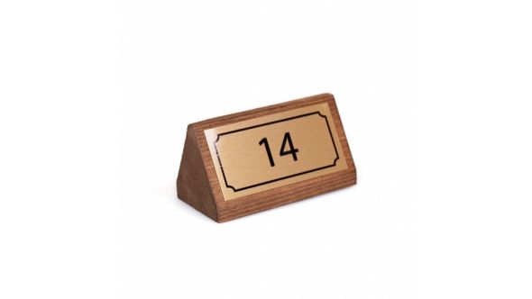 Solid wooden table number with gold plate