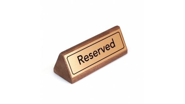 Rustic Wooden Reserved Table Notice - With Brushed Gold Aluminium Plate