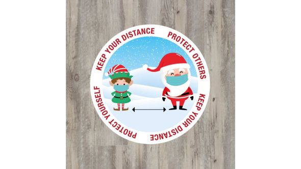 Christmas "Keep Your Distance" Floor Graphic Sticker 20cm