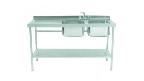 Parry Double Bowl Left Hand Drainer Sink - Stainless Steel L1800 x W700 x W875 - SINK1870DBL