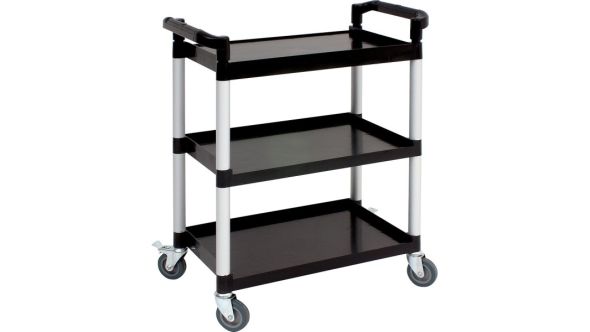 Genware Small 3 Tier Pp Trolley Black Shelves