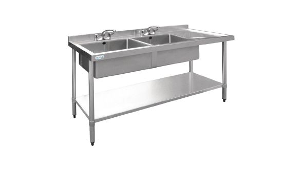 Vogue Stainless Steel Sink Double Bowl with Right Hand Drainer 1800mm - U908