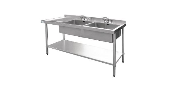 Vogue Stainless Steel Sink Double Bowl with Left Hand Drainer 1800mm - U909