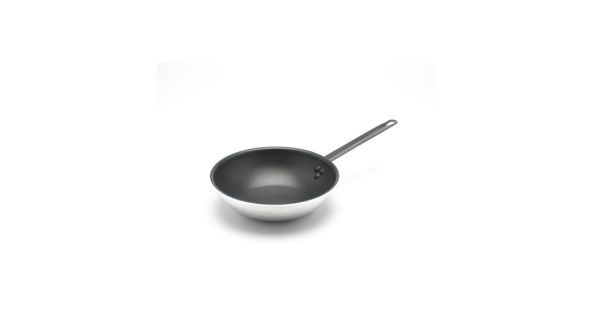 Genware Wok Flat Base 30cm Teflon Plus