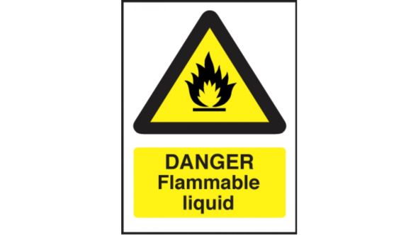 Danger flammable liquid safety sign 150x200mm self-adhesive