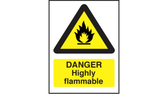 Danger highly flammable safety sign 200x150mm self-adhesive