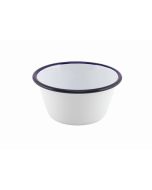 Enamel Round Deep Pie Dish White & Blue 12cm - Genware 59512