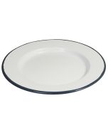 Enamel Round Plate White & Grey Rim 24cm / 10"