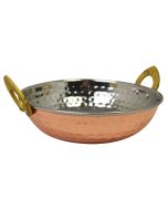 Copper Plated Kadai Dish With Brass Handles - 17cm CPK17