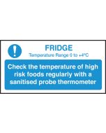 Check fridge temperature guide notice. 100x200mm. S/A