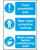 Food Prep Area/Wear PPE/ Wash Hands Before Work. 300x200mm. S/A