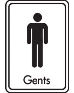 Gents symbol with text. Black on white. F/M