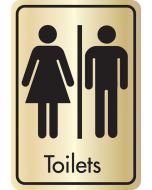 Toilets symbol with text. Black on gold. F/M