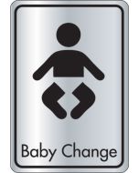 Baby change symbol with text. Black on silver. F/M