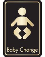 Baby change symbol with text. Gold on black. F/M