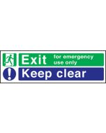 Emergency exit keep clear. 2 colour.150x450mm P/L