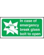 In case of emergency break glass bolt to open. 100x200mm F/P