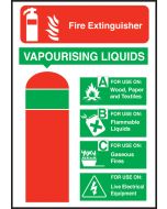 Extinguisher safety vapourising liquid sign 200x140mm