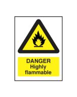 Danger highly flammable safety sign 200x150mm self-adhesive